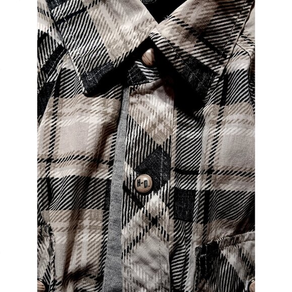 Harley Davidson Shirt Mens Sz L plaid patches snaps - Picture 7 of 8